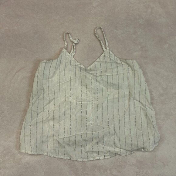 31 Fashion Linen Striped Cream Off White Set Long Sleeve Button Up Tank Top Crop - Picture 2 of 15